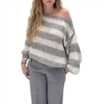 thumbnail image 3 of Suéter de Rayas de Gran Tamaño para Mujer, Sudadera de Punto con Bloques de Color, Larga, Suéter Holgado, Jersey Preppy Y2K. Gris L, 3 of 8
