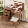 thumbnail image 2 of 39" Retro Vanity Desk with Mirror and  LED Lights, Dressing Table with Flip-Top Tabletop, Vanity Desk with 3 Storage Drawers, 10 Compartments, Makeup Vanity Set for Home, Walnut, 2 of 9