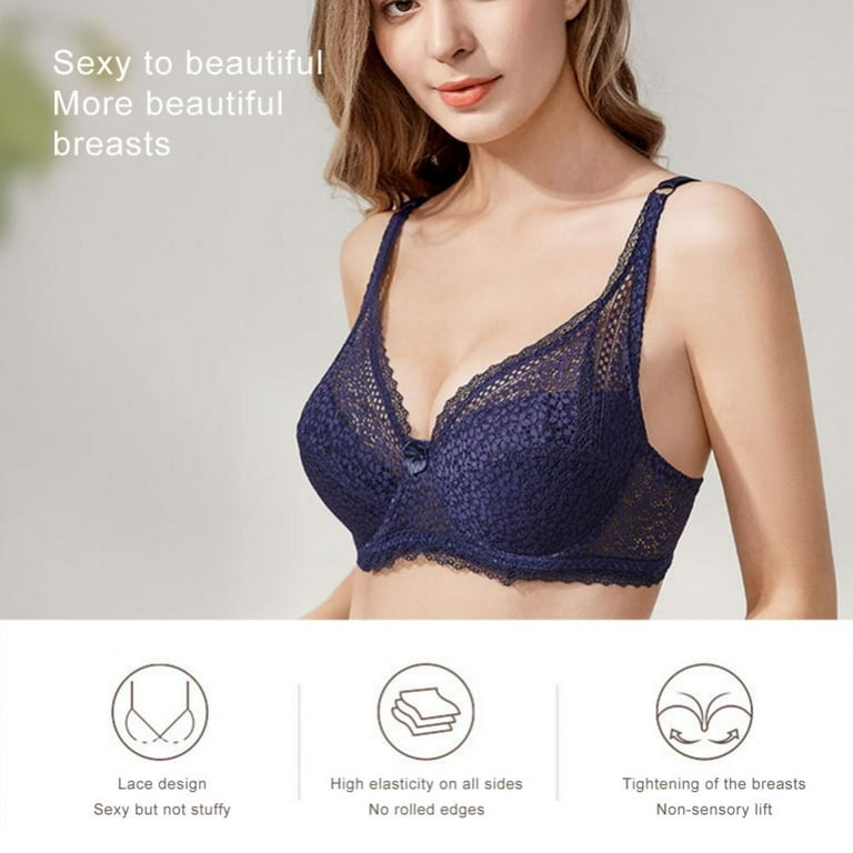 Women's Oversized Thin Adjustable Lingerie Big Breasts Show Small Women  Gather Large Size Lace Comfortable Soft Full Coverage Underwired Bras(2-Packs)  