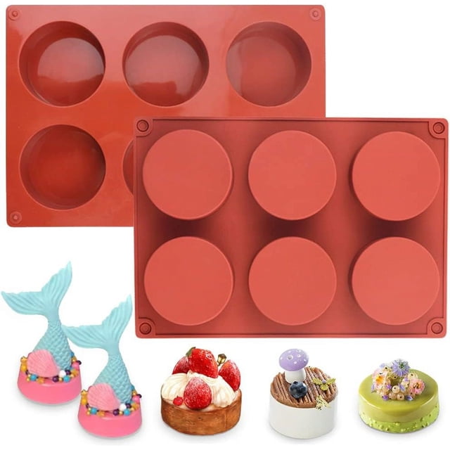 Paquete de 2 moldes Oreo de silicona, moldes redondos de silicona de 6 cavidades para hornear, para cilindro, caramelo, gelatina, pastel, galletas tipo sándwich cubiertas de chocolate
