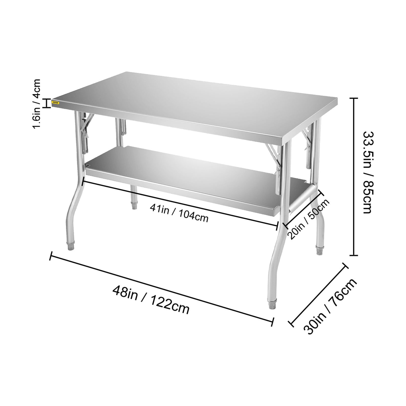VEVOR Commercial Worktable Workstation 48x30 inch Folding Commercial