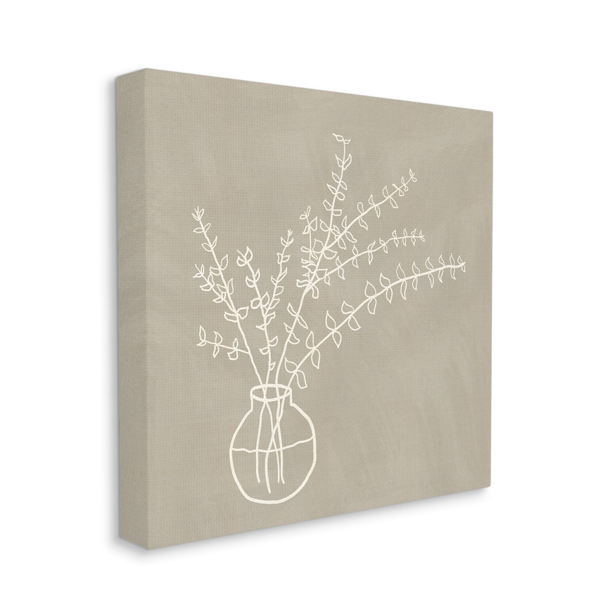 Stupell Industries Beige Botanical Herbs Leaves Vase Pattern Outline Canvas Wall Art, 36 x 36, Design by JJ Design House LLC
