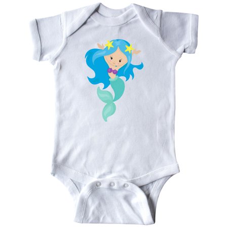 

Inktastic Cute Mermaid With Long Blue Hair Green Tail Gift Baby Girl Bodysuit