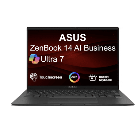 ASUS Zenbook 14 AI Business Laptop 14.0in Touchscreen OLED WUXGA Display (Intel Ultra 7-255H, 16GB LPDDR5X, 1TB PCIe SSD, Intel Arc, Backlit KB, 2 Thunderbolt 4, WiFi 7, Webcam, Win 11 Home)