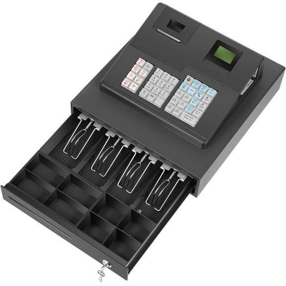 39 Keys Cash Register with Flat Keyboard and Thermal Printer,POS System Cash Register 8 Digital LED Cash Register