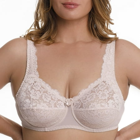 Plus Size Underwire Bra Full Coverage Minimizer Wide Straps Support Panels Non-Padded Lace Cups 34 36 38 40 42 44 / B C D E F G H ( 40E/DD  Nude)