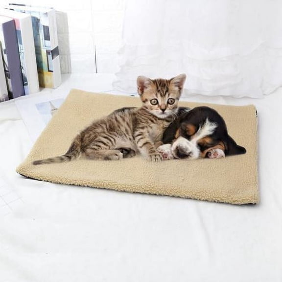 LQCrafK Cat and Dog Self Heating Pad, Pet Self-Warming Convertible Cuddle Bed, Electric-Free Quilted Cat Heating Mat Indoor, Machine Washable Thermal Dog Blanket, White, 24" x 18"