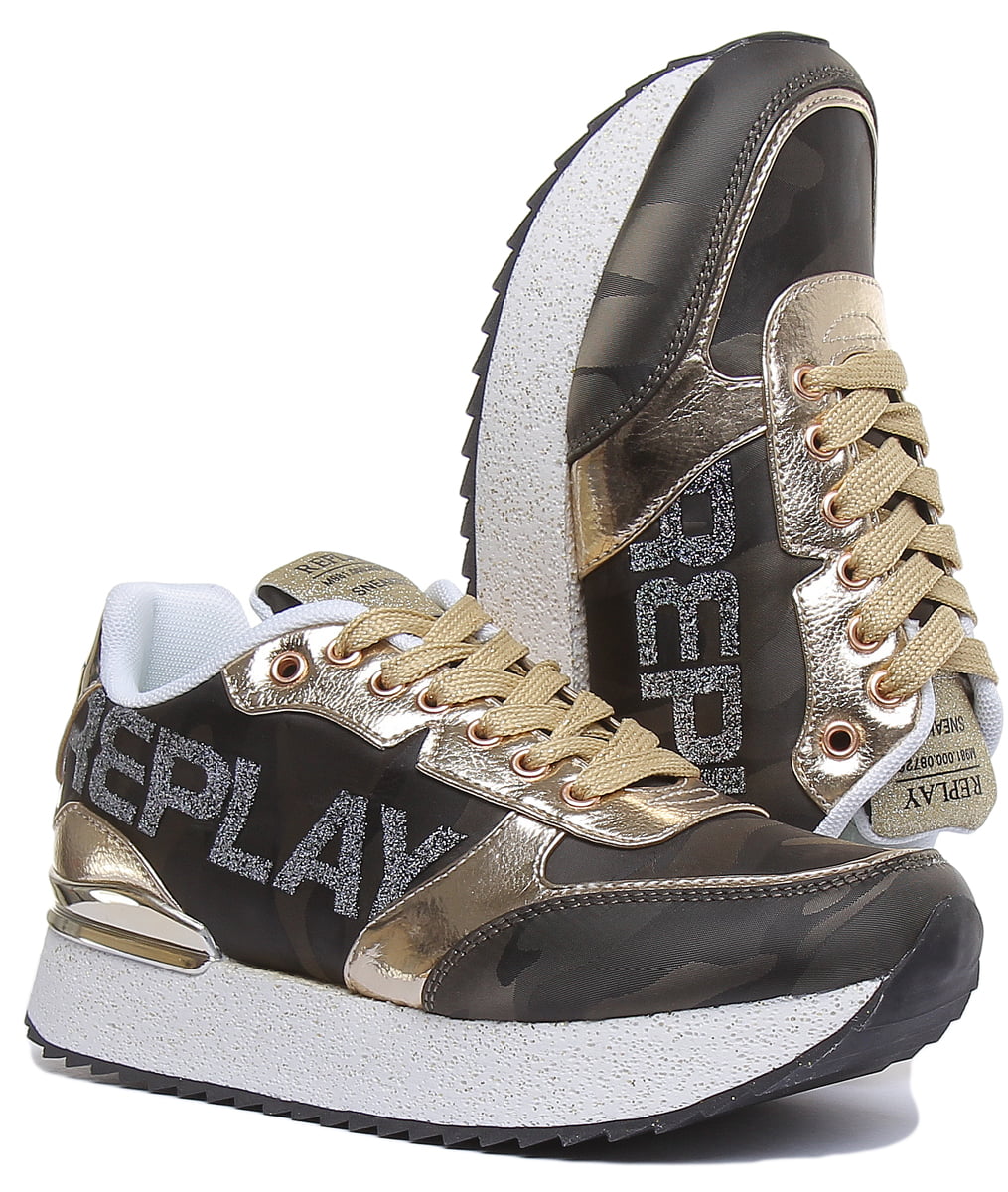 Replay Swane Women's Copper Diamond Metallic Platform Sneakers