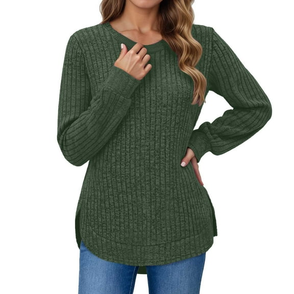 Wdgfv Turtleneck Pullover for Women Loose Fit Casual Pullover Sweater With Curved Hem Round Neck Everyday Wear Comfortable Soft Women's Top For Fall
