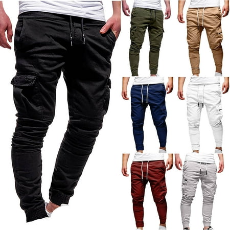 QATAINLAV Weekly Sales Hiking Pants for Men Outdoor Casual Drawstring Cargo Tactical Pants Elastic Bottom Workout Joggers Sweatpants with Pockets Blue XL
