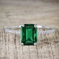 thumbnail image 4 of JeenMata 1.50 Carat Rectangle Lab Created Green Emerald Handmade Wedding Ring Set in 18k White Gold over Silver, 4 of 7
