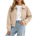 thumbnail image 2 of Mifsaly Womens Cropped Bomber Jackets Zip Up Collared Sweatshirts Jacket Fall Winter Fashion Going Out Athletic Outerwear with Pockets, 2 of 8