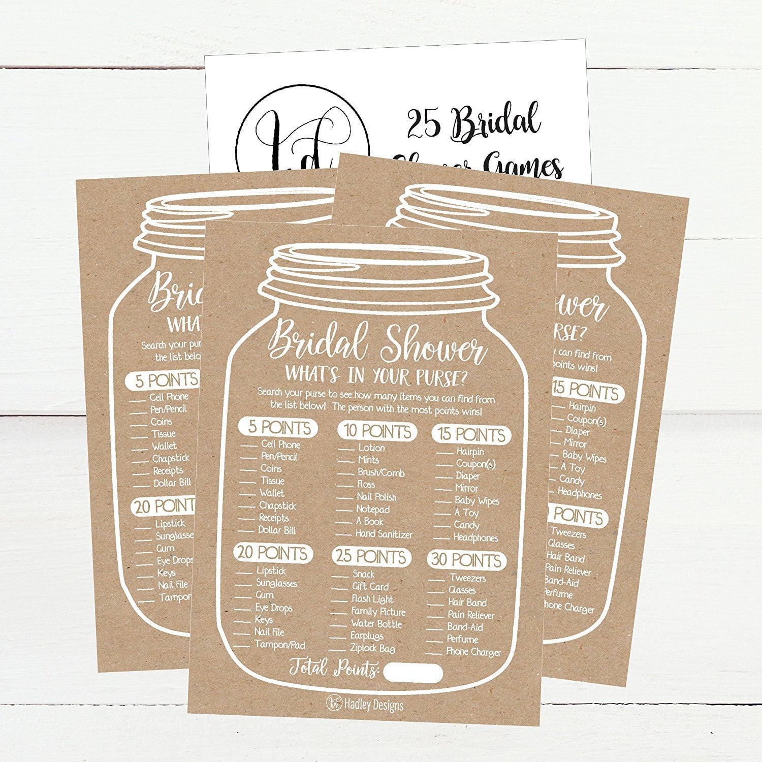 25 Rustic Whats In Your Purse Bridal Wedding Shower or Bachelorette Party Game Item Cards Engagement Activities Ideas For Couples Funny Co Ed ...