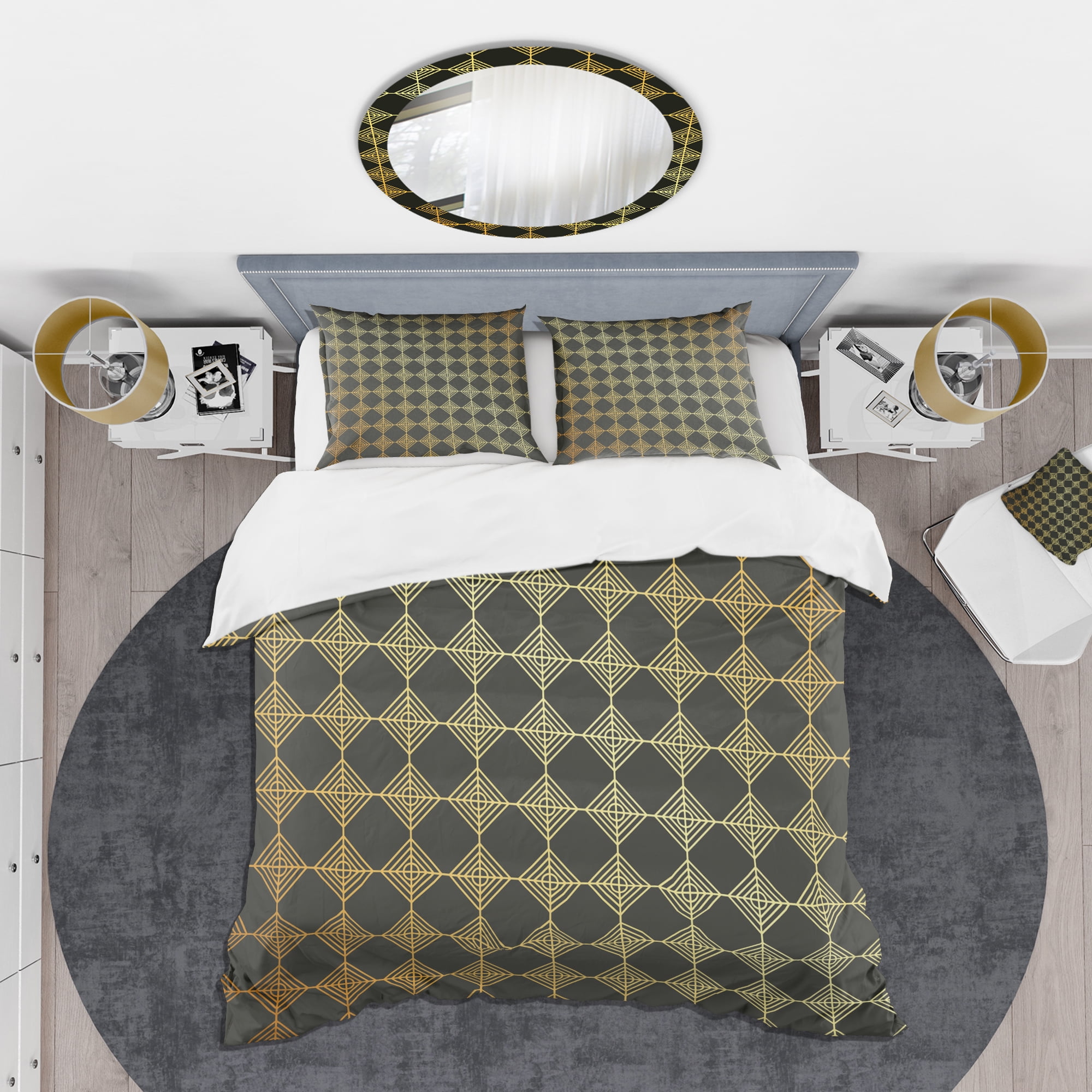 Designart 'Golden Luxury Metallic Geometrics I' Mid-Century Modern Duvet Cover Set