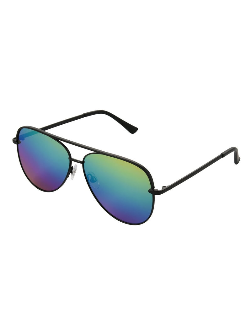Foster Grant Men's Black Aviator Sunglasses, Rainbow Tint, 100