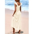 thumbnail image 2 of Vestido largo PRETTYGARDEN para mujer con cuello cuadrado y ojales, color beige, 2 of 9