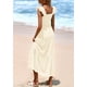 thumbnail image 2 of Vestido largo PRETTYGARDEN para mujer con cuello cuadrado y ojales, color beige, 2 of 9