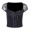 thumbnail image 2 of Camiseta negra para niñas, mujeres, con cordones, Top corto, camiseta de , cuello cuadrado, ropa de club, punk METRO Yinane Camisa de encaje de mujer, 2 of 8
