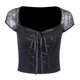 thumbnail image 2 of Camiseta negra para niñas, mujeres, con cordones, Top corto, camiseta de manga corta, cuello cuadrado, ropa de , blusa punk L Macarena Camisa de encaje de mujer, 2 of 8