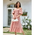 thumbnail image 4 of Women's Casual  Summer Midi Dress Puffy Short Sleeve Square Neck Smocked Tiered Ruffle Dresses, 4 of 5