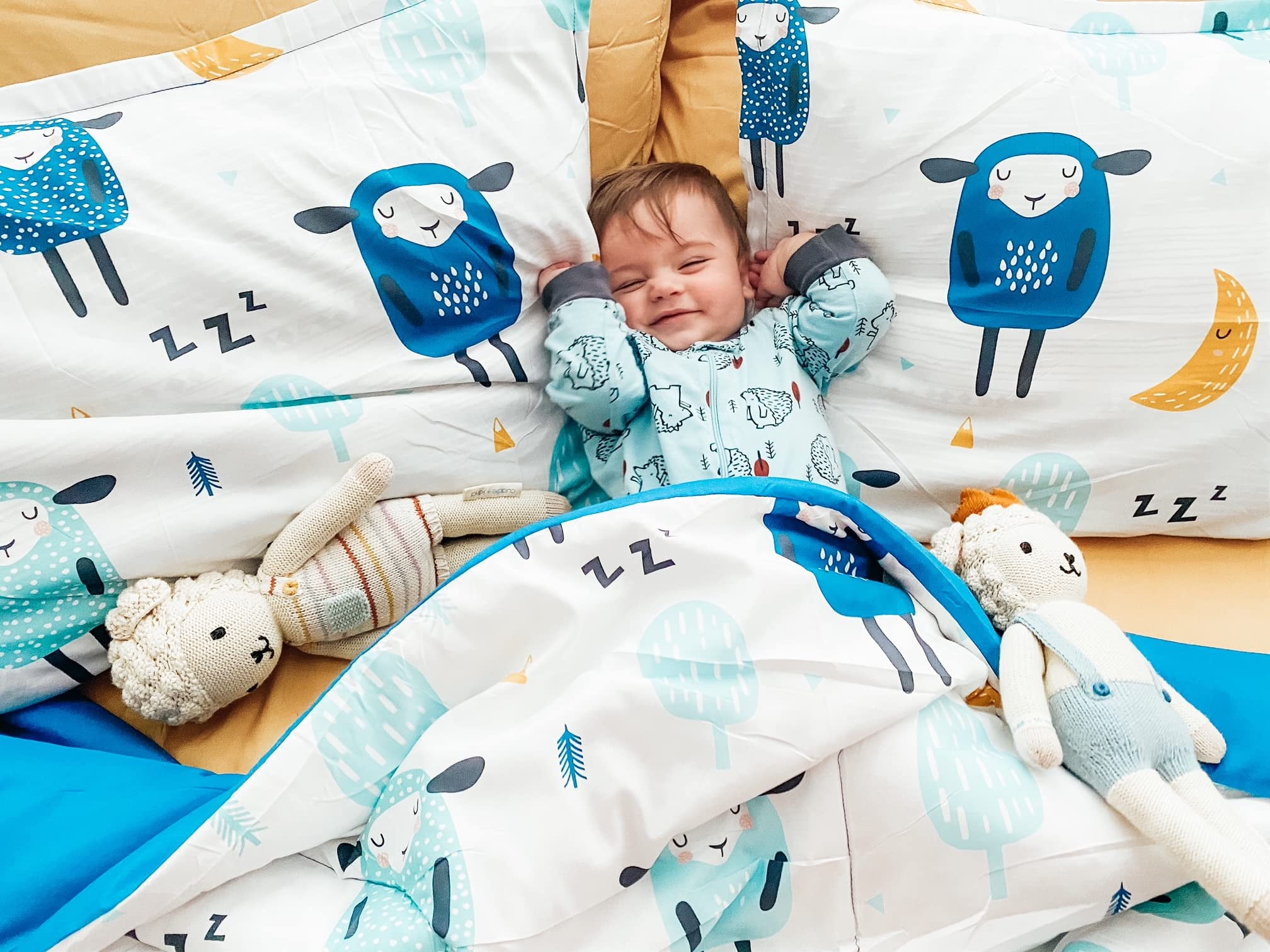 Sleep Zone Kids Full/Queen Bedding Comforter Set - 7 Pieces Super Cute & Soft Bedding Sets & Collections with Comforter, Sheet, Pillowcase & Sham - Fade Resistant Easy Care (Blue Sheep)