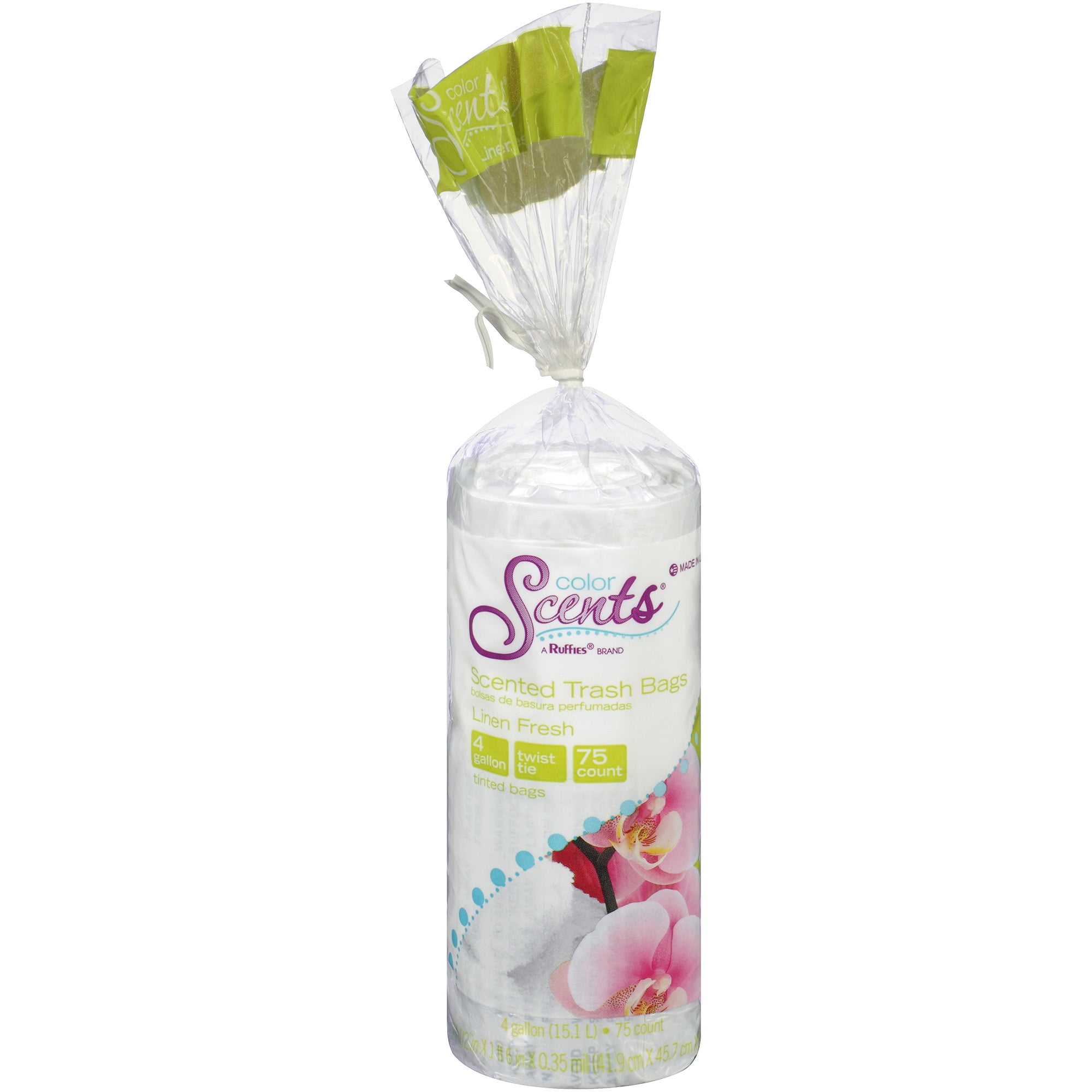 Ruffies Color Scents Linen Fresh Twist Tie Scented Trash Bags 4 Ruffies Color Scents Linen Fresh Twist Tie Scented Trash Bags 4 Gallon 75 Count