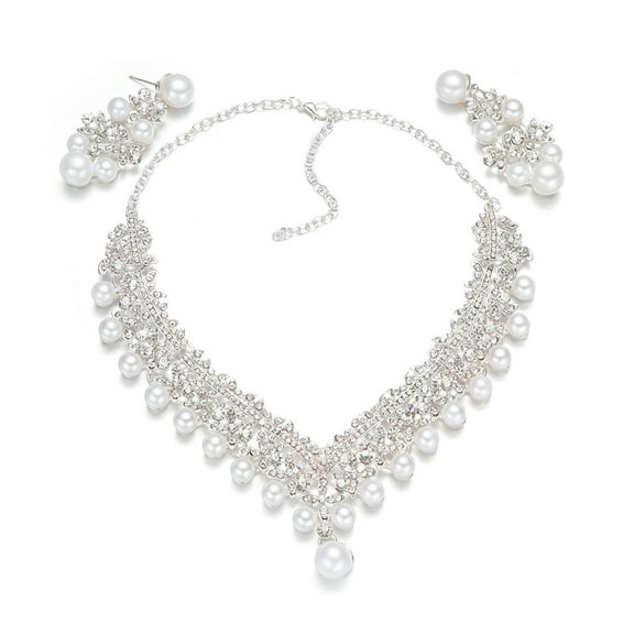 FRCOLOR Rhinestone and Pearl Jewelry Elegant Gorgeous Set Bride