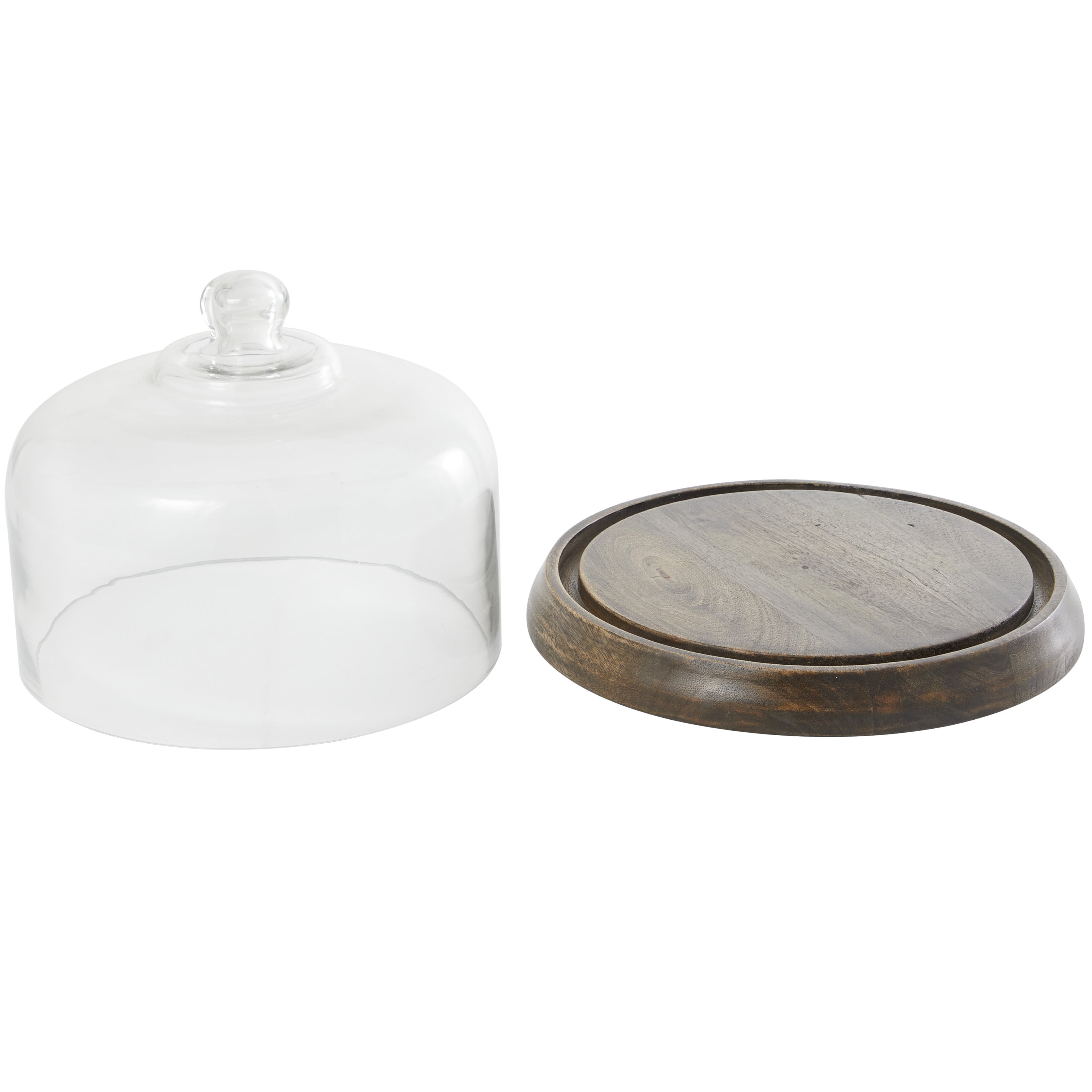 DecMode 10" x 8" Dark Brown Mango Wood Decorative Stand with Glass Cloche, 1-Piece