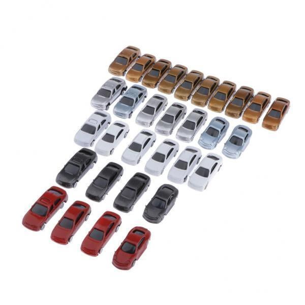 2x 30x Maquetas de Coches Pintados de Juguete de Carro de Modelo de Cumpleaños Navidad para 1: 150 CUTICAT Disposición de la calle del paisaje del estacionamiento
