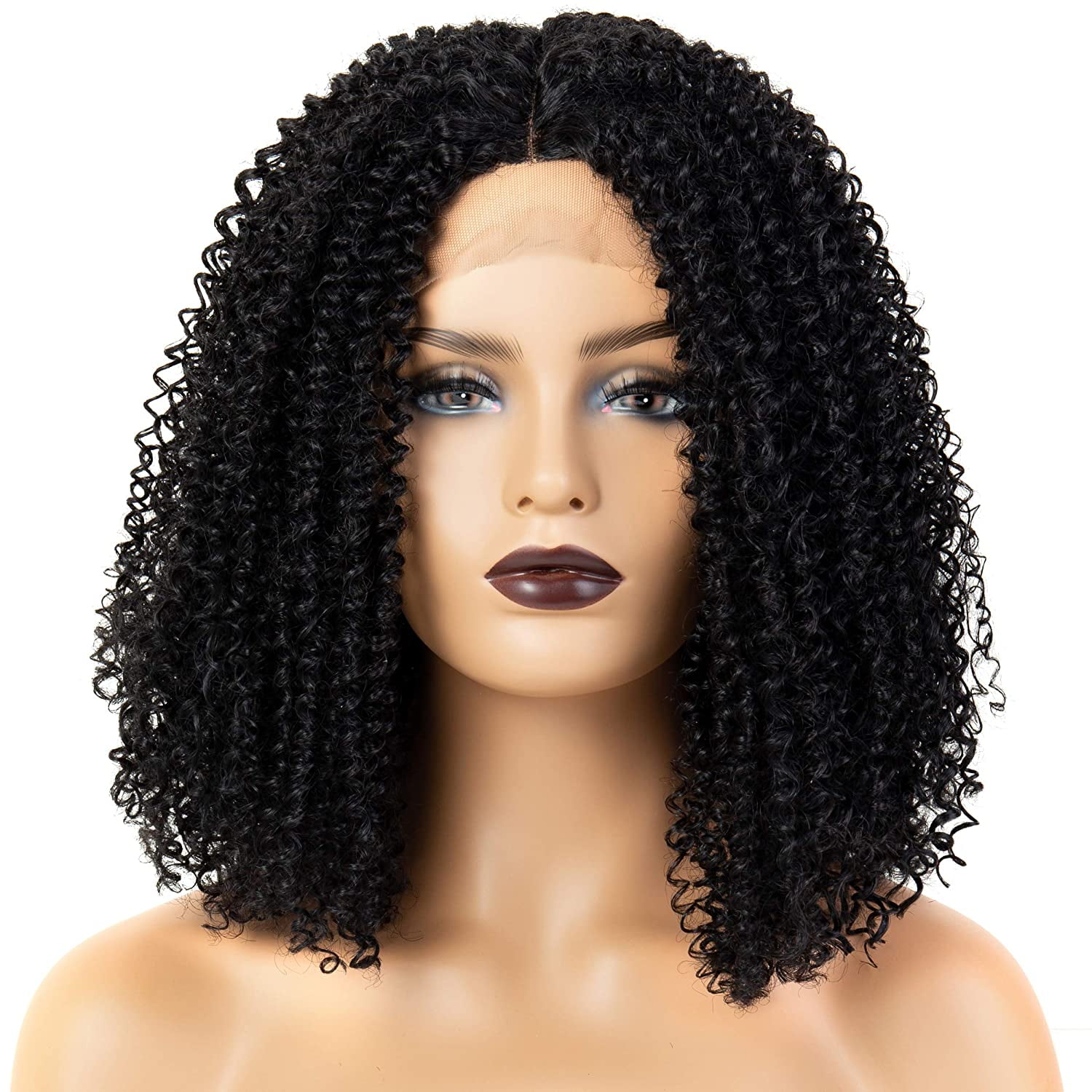 Afro Kinky Curly Lace Front Wigs For African American Women 1b Off Black 