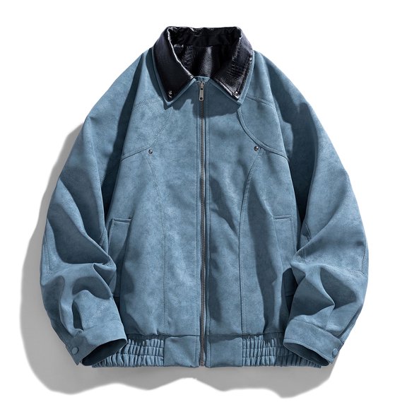 YueHuiYing Men Vintage Casual Fashion Solid Long Sleeve Turndown Collar Pullover WinterCausal Zip Up Outerwear