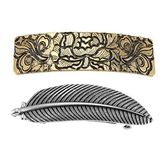 2Pcs Vintage Style Spring Barrette Metal Convex Large Hair