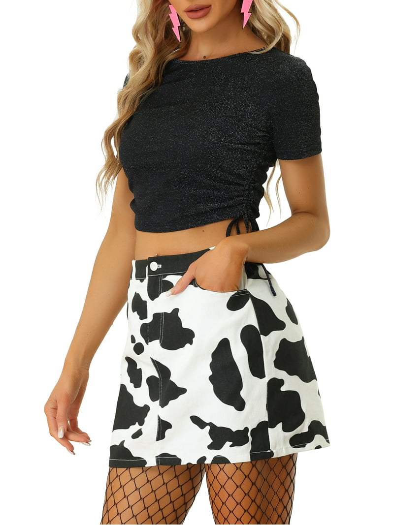 COW PATTERN SUEDE LIKE SKIRT BLACK/M