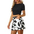 thumbnail image 4 of MODA NOVA Juniors Cow Print Casual Elastic Back High Waist Mini Short Skirt White Black XS, 4 of 5