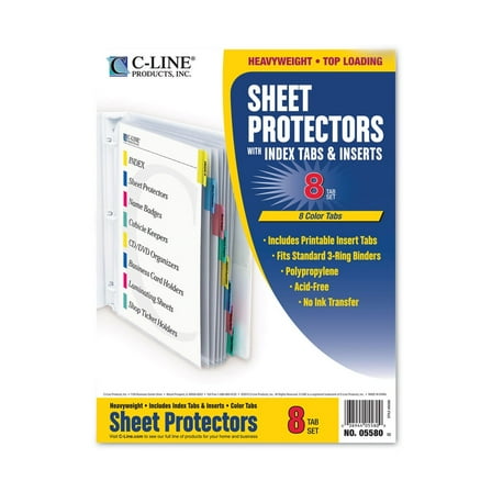 C-Line, CLI05580, Top-Loading Sheet Protectors, 8 / Set, Assorted