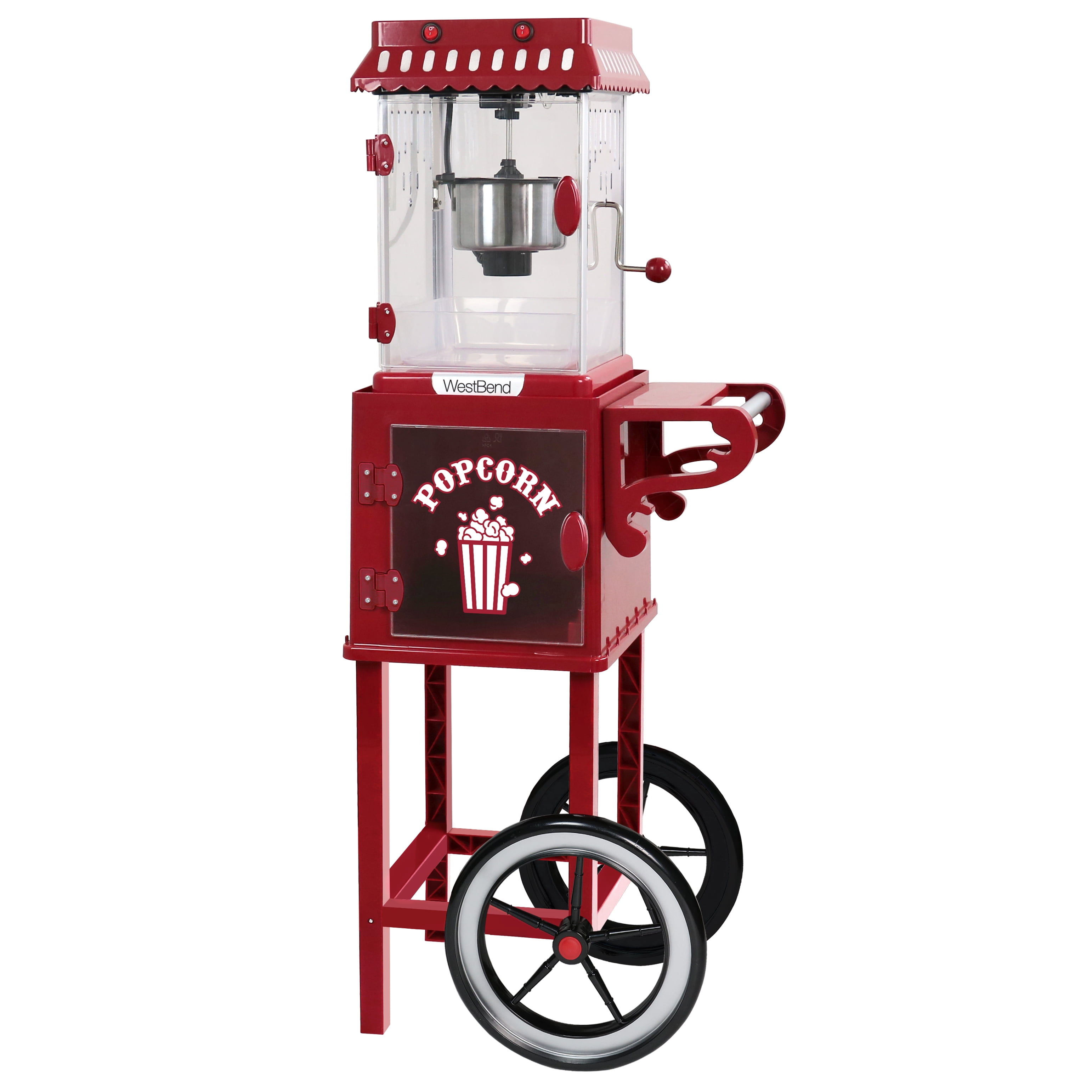 West Bend Compact Popcorn Machine & Cart, Onboard Storage, Serving Tray