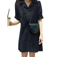 thumbnail image 4 of ZANZEA Womens Dresses Short Sleeves Solid Color Lapel Neck Casual Pullover Dress, 4 of 7