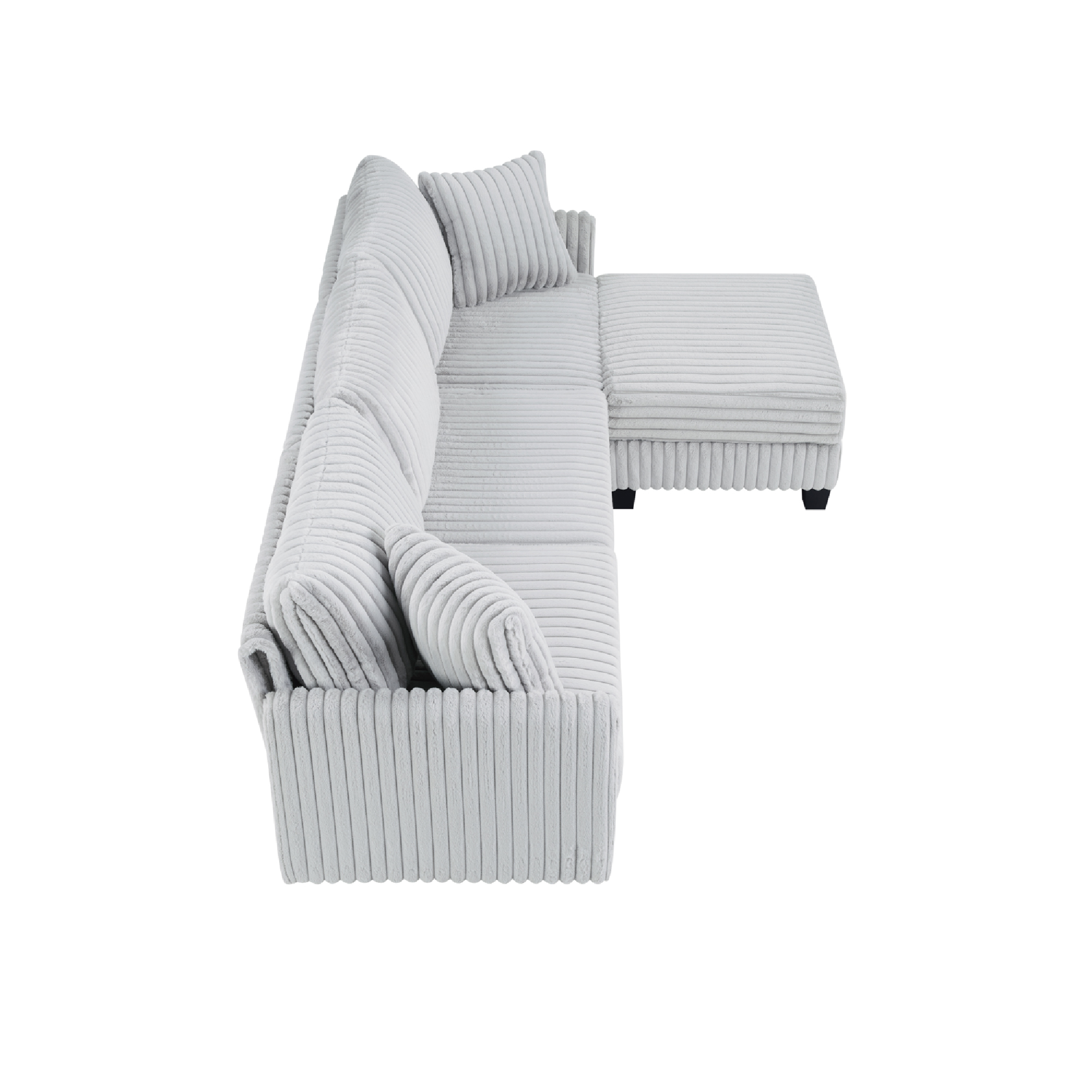 Modular L-Shaped Sectional Sofa with Built-in Dual USB and Type-C Charging Ports, 100-Inch Corduroy Convertible 3-Seater Couch, Grey