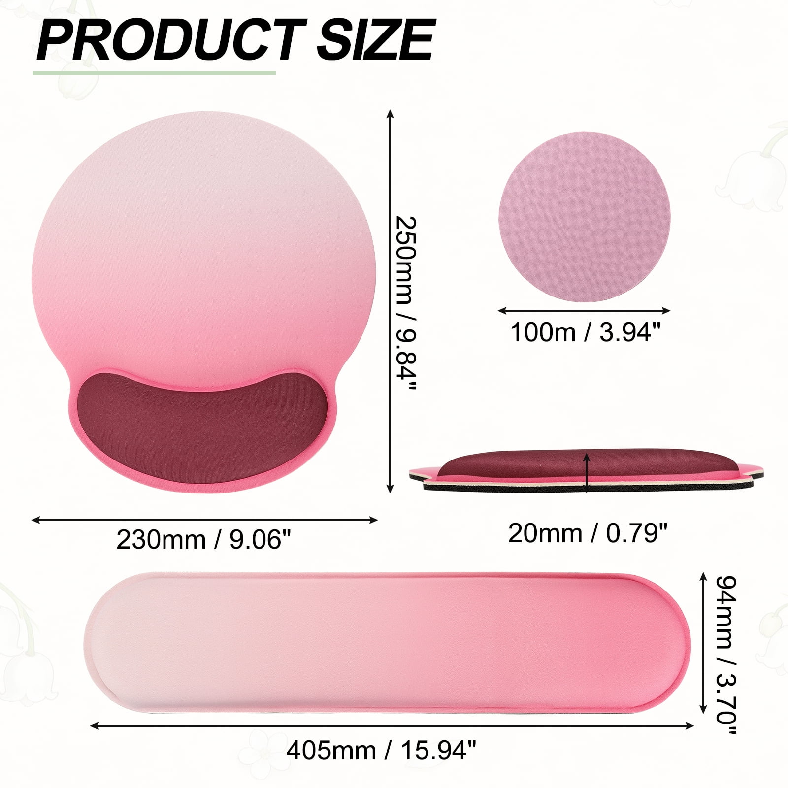 Ergonomic Wrist Rest Set, Memory Foam Mouse Pad and Keyboard Wrist Rest Support Hand Waterproof Cup Pad Non-slip for Office Computer Gaming Home Desk Accessory, Princess Pink