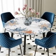 thumbnail image 5 of Elastic Fitted Round Tablecloth, Blue Coastal Waterproof Stretch Table Cover for 55"-60" Tables, Starfish Eucalyptus Leaves Ocean Nautical Conch Washable Outdoor Tablecloths for Patio, Picnic, 5 of 9