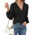 thumbnail image 3 of Fantaslook Deep V Neck Womens Tops Fall Long Puff Sleeve Shirts Dressy Casual Tunic Blouses, 3 of 8