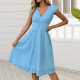 thumbnail image 5 of Women'S 2025Eyelet Lace Embroidery Smocked Waist Party Dress Flutter Sleeve A Line Midi Long Sun Dress  Blue S, 5 of 8