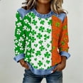 thumbnail image 4 of LEKWK St Patricks Day Shirt Women Horizontal Striped Clover Novelty Tops Raglan Sleeve Graphic Tees Waffle-Knit Holiday Clothing, 4 of 5
