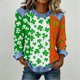 thumbnail image 2 of TaTaai Womens St Patrick Day Shirt 2025 Spring Long Sleeve Patchwork Round Neck Casual Blouse Solid Color Soft Comfy Top for Holiday Party Daily Wear Gift, 2 of 5