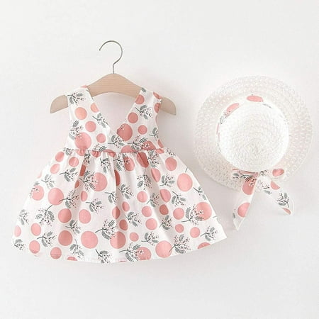 

Elegant Dresses Baby Girls Summer Dress + Hat Sleeveless Cotton Baby Dress