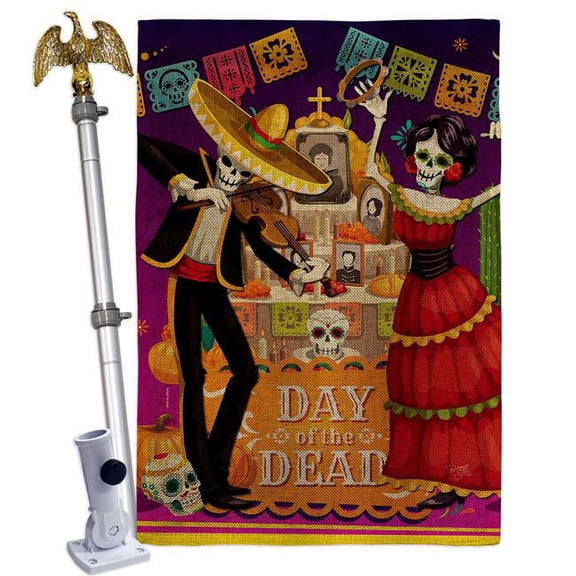 Breeze Decor HS120260-DB-02 La Baile de Los Muertos Falltime Day of Diad 28 x 40 in. Double-Sided Decorative Vertical House Flag Set for Decoration Banner Garden Yard Gift