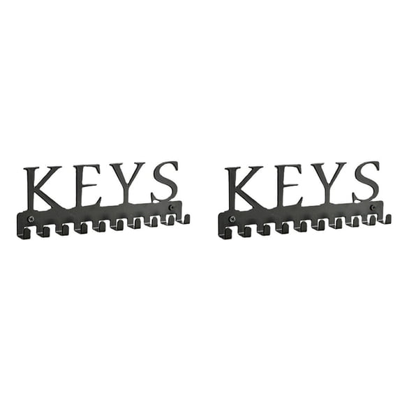 2X Key Holder Wall Mount, Black Key Hanger Wall Decorative Key Rack Organizer Metal Keychain Holder with 10 Key Hooks