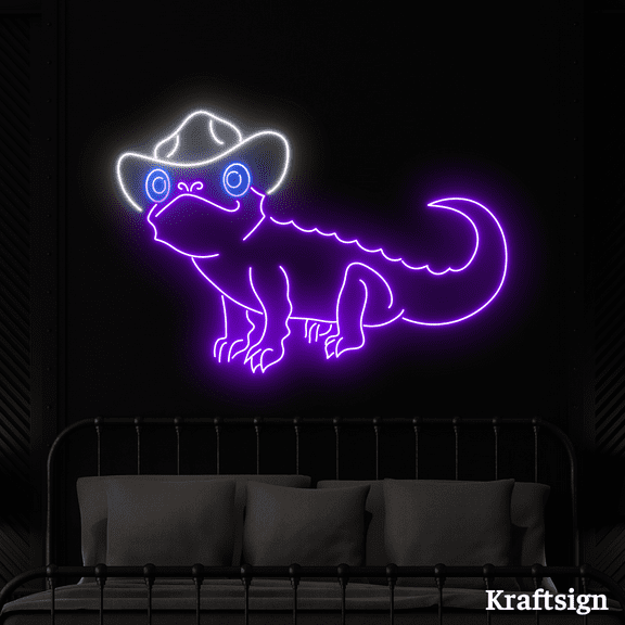 Craftnamesign Chameleon Cowboy Neon Sign, Men Cave Decor, Chameleon Signs