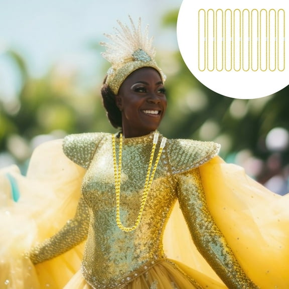 Mardi Gras Bead Necklaces 10 Pack Plastic Party Accessories for Carnival Celebration Events and Festive Gatherings(Gold)