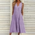 thumbnail image 3 of Wkishenl Casual Summer Dresses for Women Stripe Button V Neck Sleeveless Long Dress Vacation Beach Party Sundress with Pocket XX-Large Purple, 3 of 7